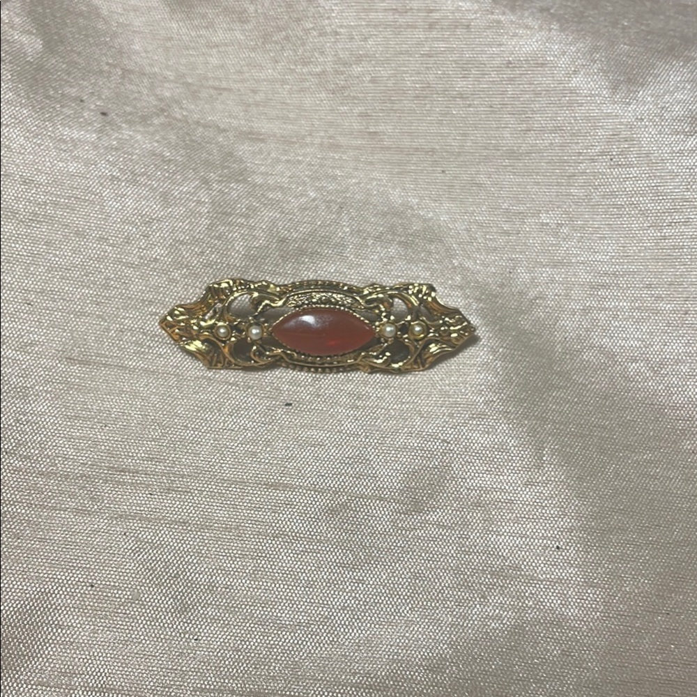 Gold and Red Vintage Brooch VTG